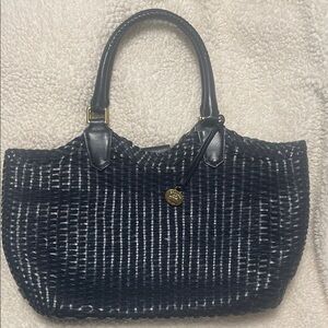 Brahmin Navy Leather Woven Tote Bag